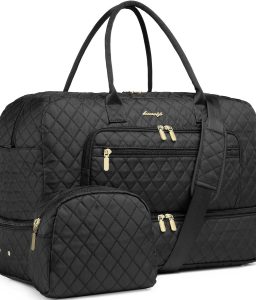 Large Women Travel Duffle Bag - Carry on Overnight Bag Weekend Travel Duffel Tote Bag Yoga Gym Bag with Wet Pocket Toiletry Weekender Overnight Bag for Travel Business Trips Sport Hospital Black