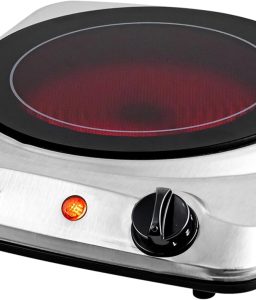 OVENTE Countertop Infrared Single Burner, 1000W Electric Hot Plate with 7” Ceramic Glass Cooktop, 5 Level Temperature Setting & Easy to Clean Base, Compact Stove for Home Dorm Office, Silver BGI101S