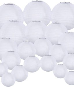 Supla 20 Pack Chinese White Paper Lantern Round 4” 6” 8” 10” 12” White Hanging Lanterns Wedding Party Decorations