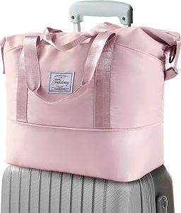 Travel Duffel Bag - Large Shoulder Weekender Overnight Bag, Carry on Bags with Wet Pocket, Waterproof Expandable Duffel Bags with Trolley Sleeve for Sports Travel Gym, Pink
